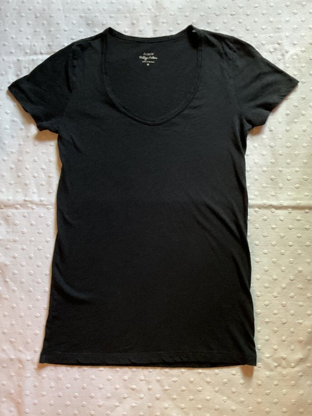 J Crew Women’s Slub Vintage Cotton Rounded V-Neck T-Shirt, S/S, Black, Sz S
